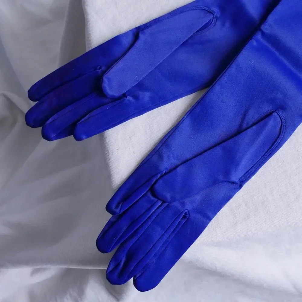 50s cobalt blue satin ball‎ gloves